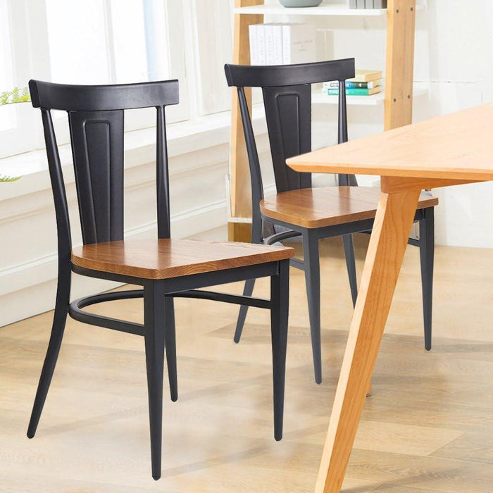 Set of 2 Dining Room Side Chair Wood Kitchen Chairs with Metal Legs Fully Assembled, Retro Back, Black