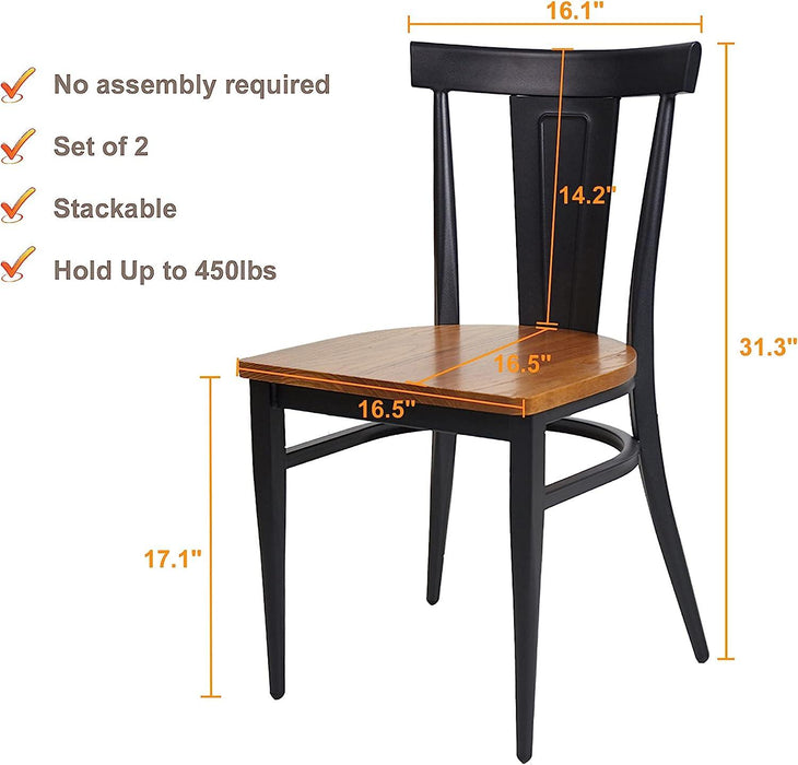 Set of 2 Dining Room Side Chair Wood Kitchen Chairs with Metal Legs Fully Assembled, Retro Back, Black