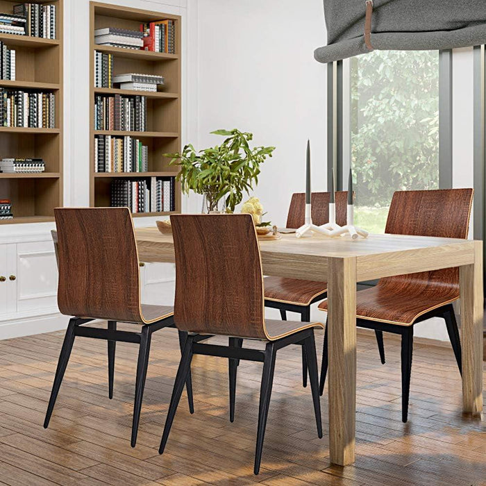 Set of 4 Modern Kitchen Chairs with Wooden Seat and Metal Legs Dining Side Chair, Brown