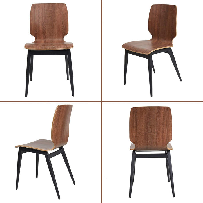 Set of 4 Modern Kitchen Chairs with Wooden Seats Metal Legs Dining Side Chair, Brown Curved Edge