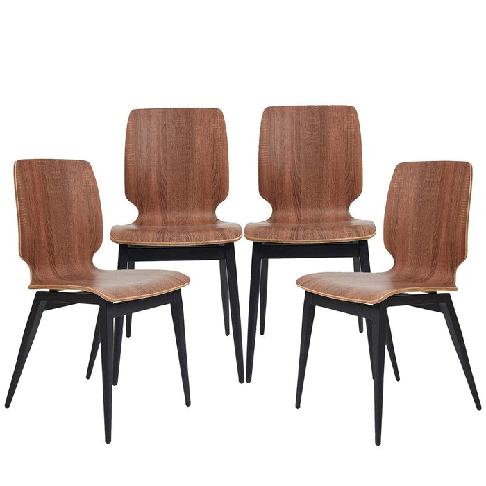 Set of 4 Modern Kitchen Chairs with Wooden Seats Metal Legs Dining Side Chair, Brown Curved Edge