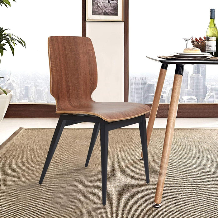 Set of 4 Modern Kitchen Chairs with Wooden Seats Metal Legs Dining Side Chair, Brown Curved Edge