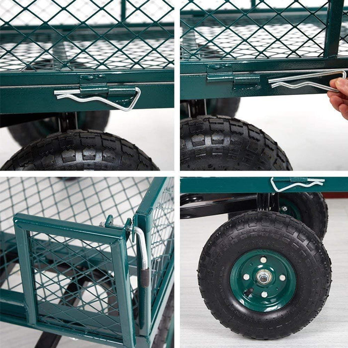 Utility Wagon Garden Cart Heavy Duty Steel Farm Cart with Removable Folding Sides