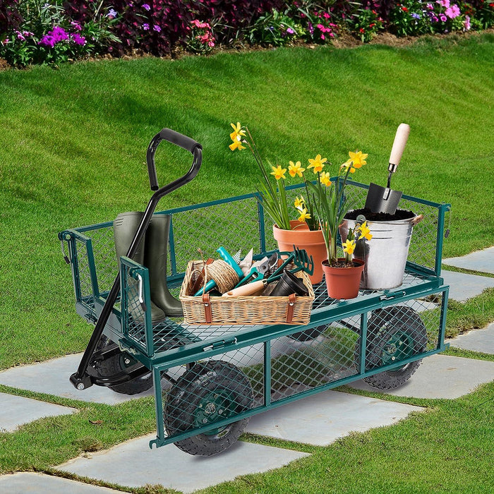 Utility Wagon Garden Cart Heavy Duty Steel Farm Cart with Removable Folding Sides