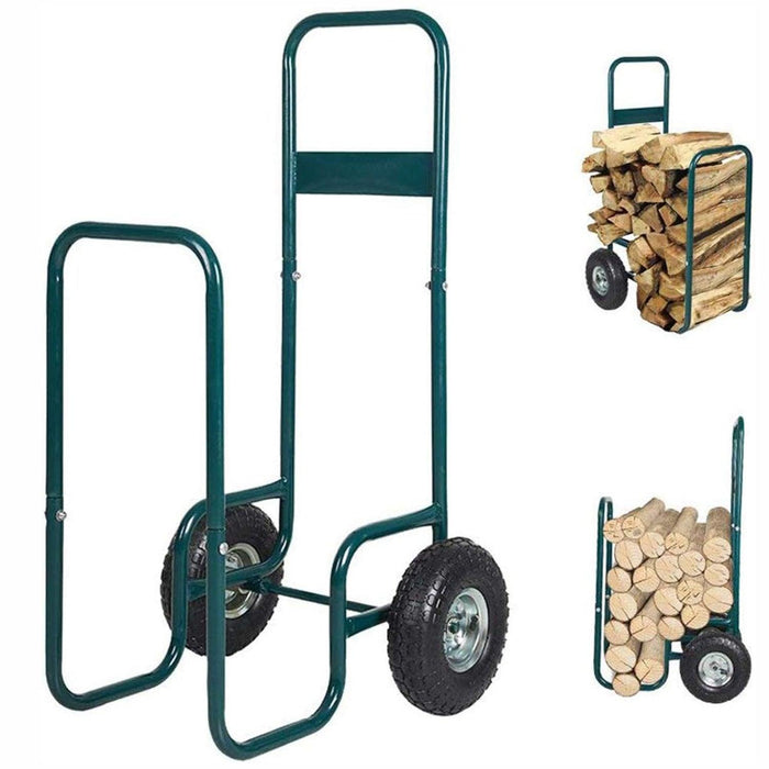 Firewood Log Rack Carrier Cart Wood Rack Storage Mover with Rolling Wheel