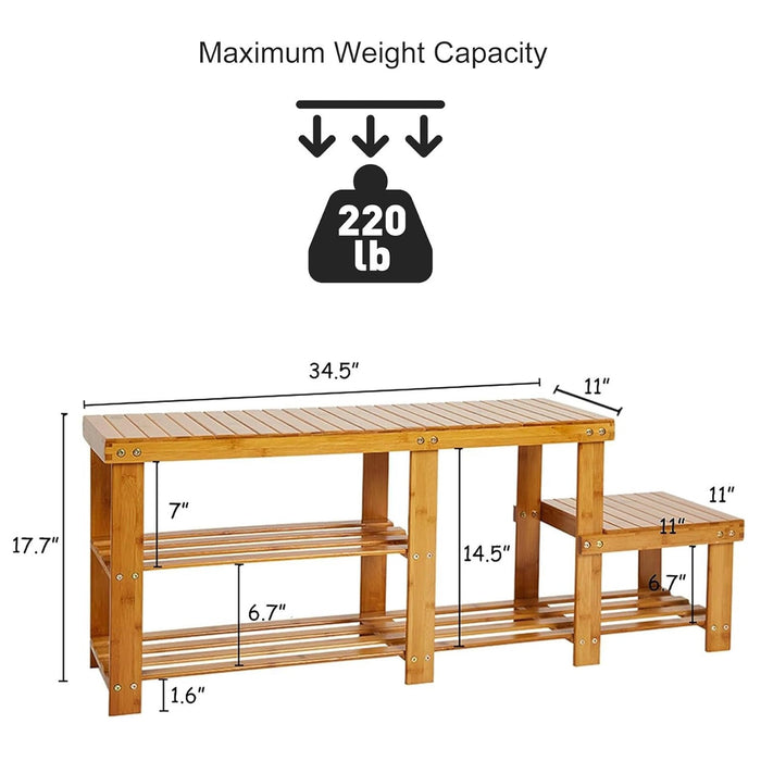 2-Tier Bamboo Shoe Rack Bench Entryway Organiser Rack Shelf Plant Stand Storage Bench