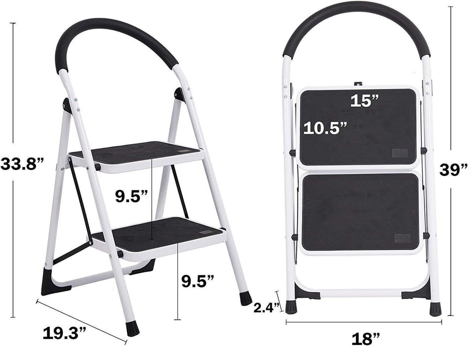 2 Step Ladder Folding Step Stool with Soft Grip Handle and Anti-Slip Wide Pedal, 330 lbs Capacity