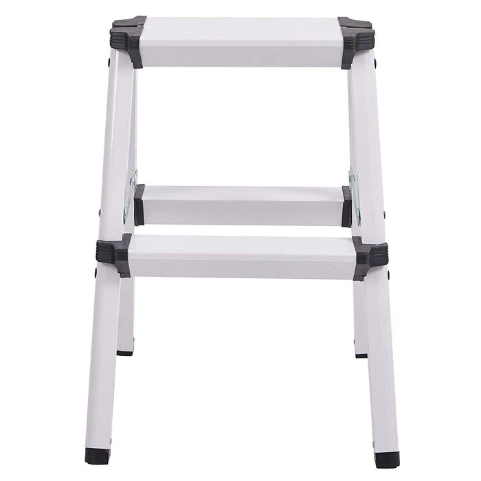 2 Step Ladder Folding White Aluminum Step Stool Capacity 250 lbs for Adults, 20"