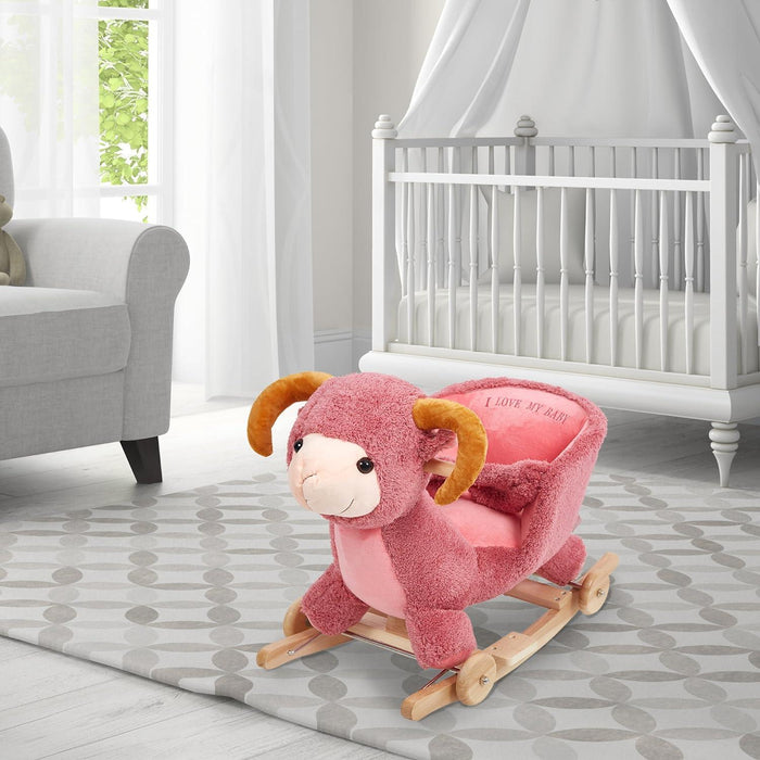 2-in-1 Ride-on Wooden Plush Rocking Horse Chair with Music for Baby Kids Toddlers, Pink Sheep