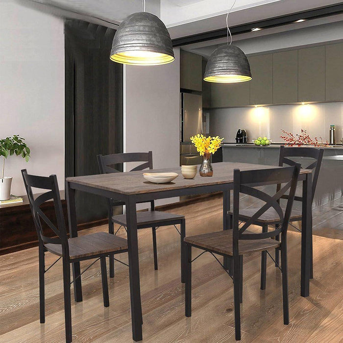 5 Piece Dining Table Set, 1 Dining Table 47.2" for 4 with 4 Dining Chairs Modern Dinette, Metal Backrest