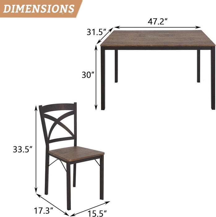 5 Piece Dining Table Set, 1 Dining Table 47.2" for 4 with 4 Dining Chairs Modern Dinette, Metal Backrest