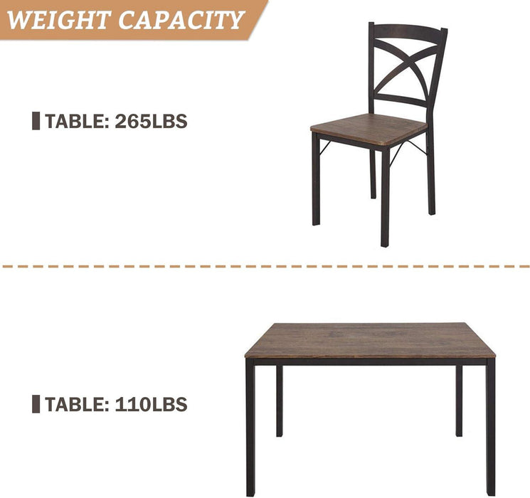 5 Piece Dining Table Set, 1 Dining Table 47.2" for 4 with 4 Dining Chairs Modern Dinette, Metal Backrest