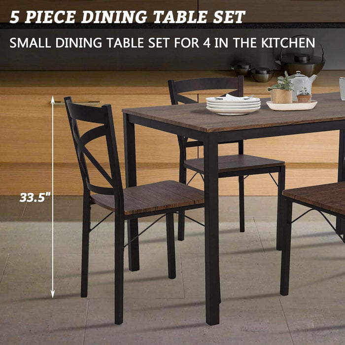 5 Piece Dining Table Set, 1 Dining Table 47.2" for 4 with 4 Dining Chairs Modern Dinette, Metal Backrest