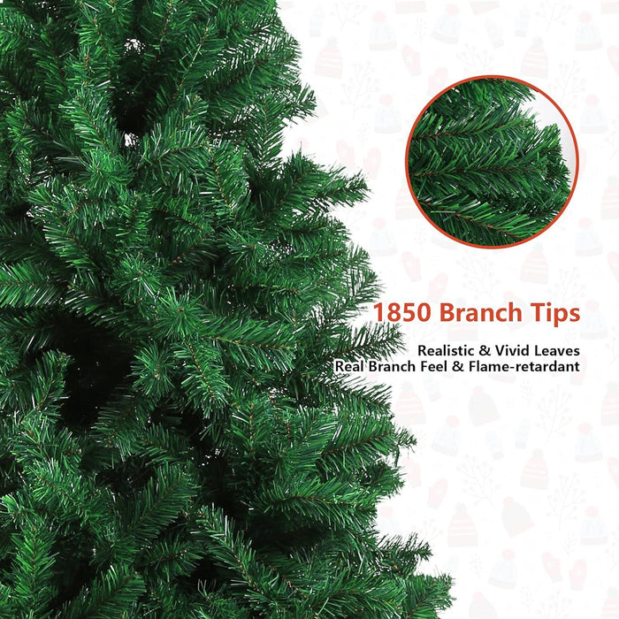 9ft Christmas Pine Tree Artificial Xmas Tree with 1850 Branch Tips and Metal Stand, Green