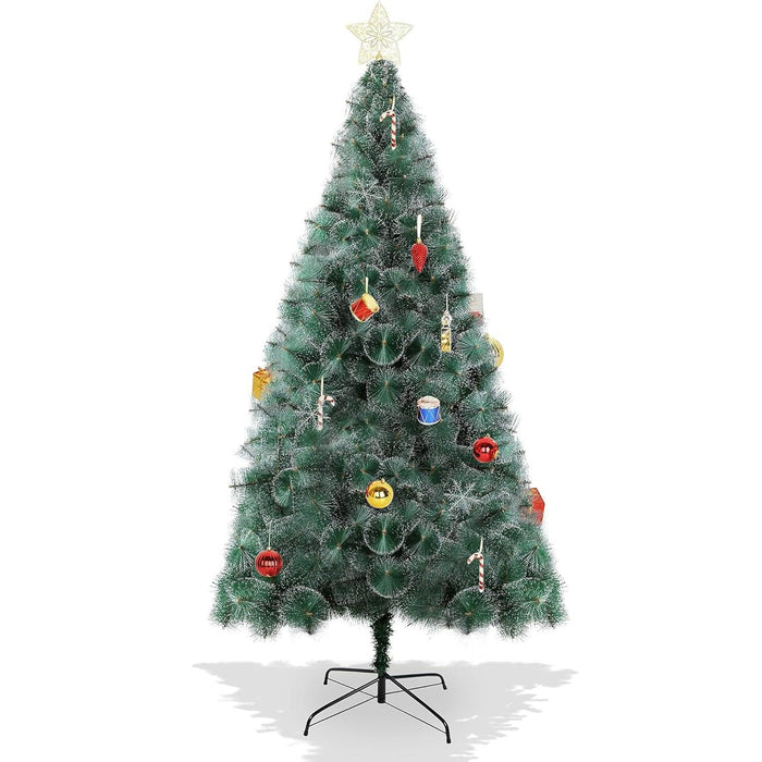 8ft Artificial Christmas Pine Needle Tree Xmas Tree with 460 Branch Tips White Points and Decorations