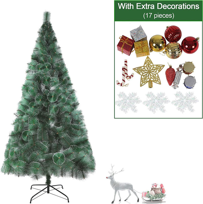 8ft Artificial Christmas Pine Needle Tree Xmas Tree with 460 Branch Tips White Points and Decorations