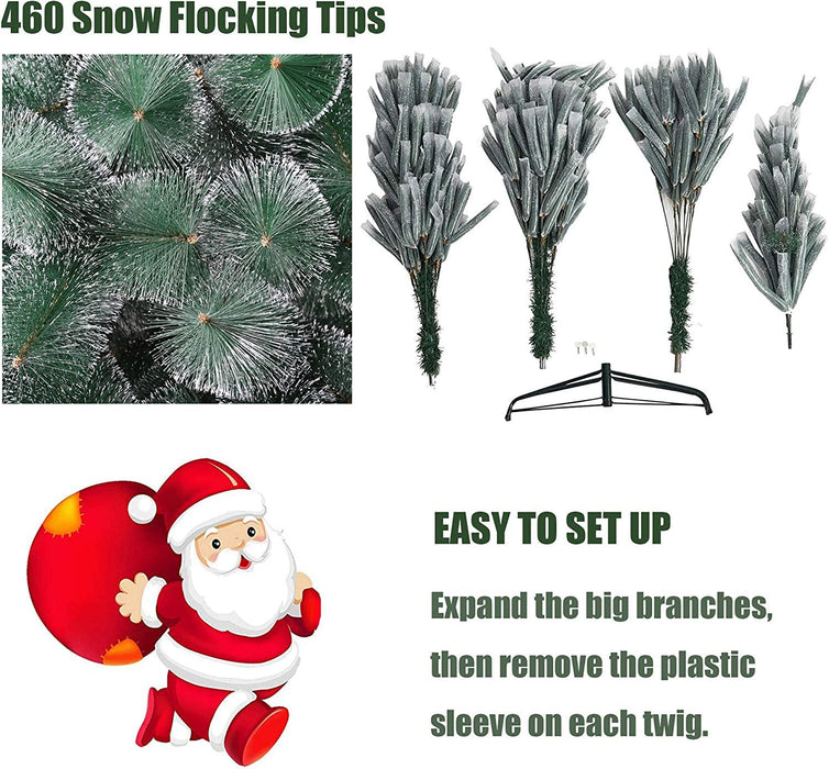 8ft Artificial Christmas Pine Needle Tree Xmas Tree with 460 Branch Tips White Points and Decorations