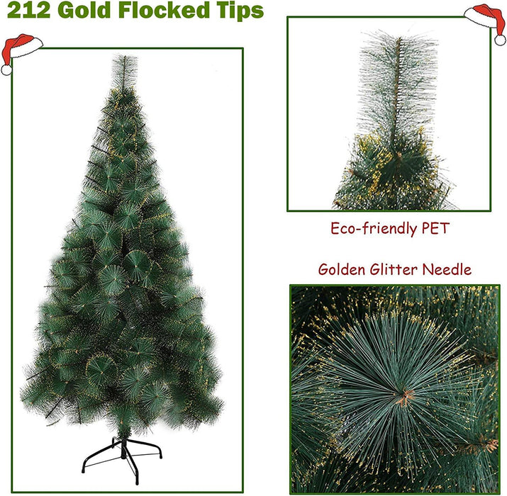 6ft Gold Flocked Christmas Tree Xmas Tree with 212 Branch Tips and Decorations