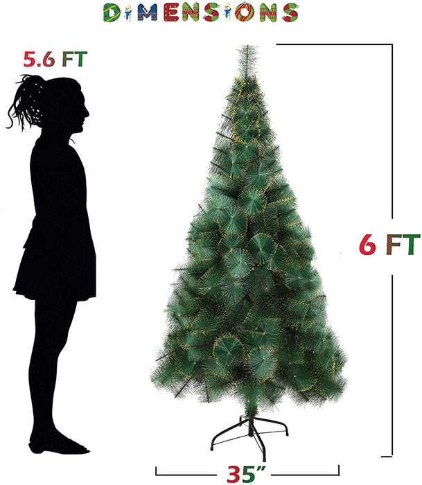 6ft Gold Flocked Christmas Tree Xmas Tree with 212 Branch Tips and Decorations