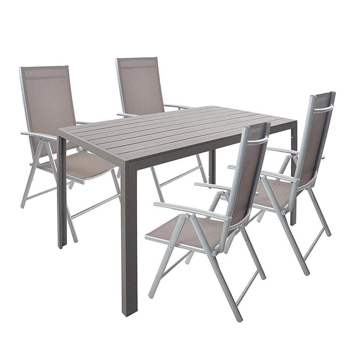 5 Piece Outdoor Patio Table Set, 1 Dining Table 55" for 4-6 with 4 Folding Chairs Aluminum Frame Outdoor Dining Set