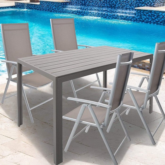 5 Piece Outdoor Patio Table Set, 1 Dining Table 55" for 4-6 with 4 Folding Chairs Aluminum Frame Outdoor Dining Set