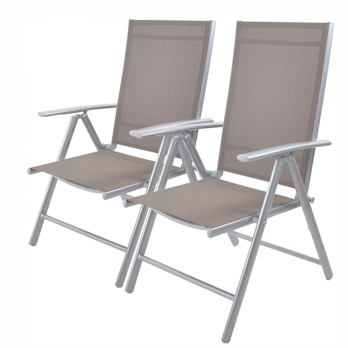 Set of 2 Patio Folding Sling Back Chairs Aluminum with Adjustable Reclining Back