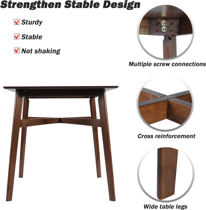 36" Square High Top Bar Table for 2-4 Dining Kitchen Table with Solid Wood Leg Mid-Century Modern