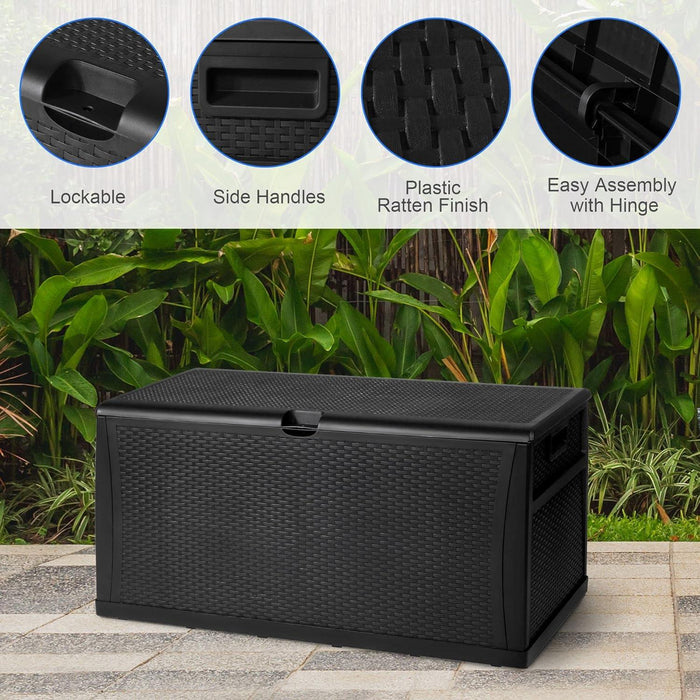 100 Gallon Outdoor Storage Box with Handle Waterproof Lockable Large Deck Box, Black