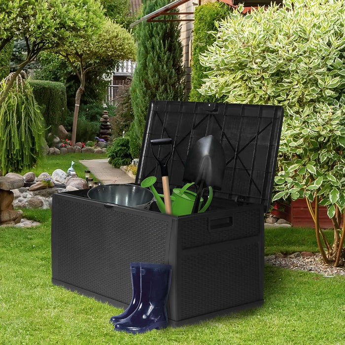 100 Gallon Outdoor Storage Box with Handle Waterproof Lockable Large Deck Box, Black