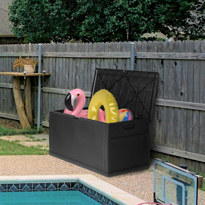 100 Gallon Outdoor Storage Box with Handle Waterproof Lockable Large Deck Box, Black