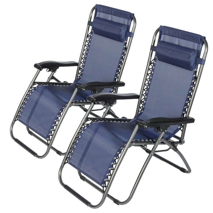 Set of 2 Adjustable Zero Gravity Chairs, Folding Reclining Patio Lounge Chairs with Pillow, Dark Blue