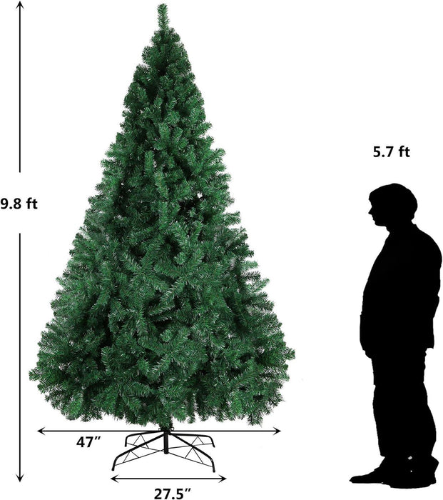 9.8ft Christmas Pine Tree Artificial Xmas Tree with 2150 Branch Tips and Metal Stand, Green