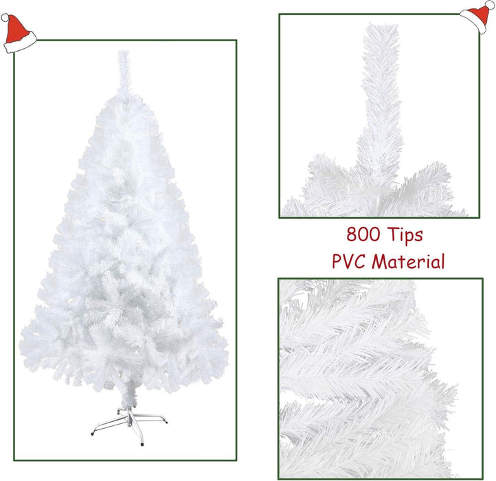 6ft Premium Artificial Christmas Spruce Tree 800 Branch Tips w/Metal Stand and Decoration, White