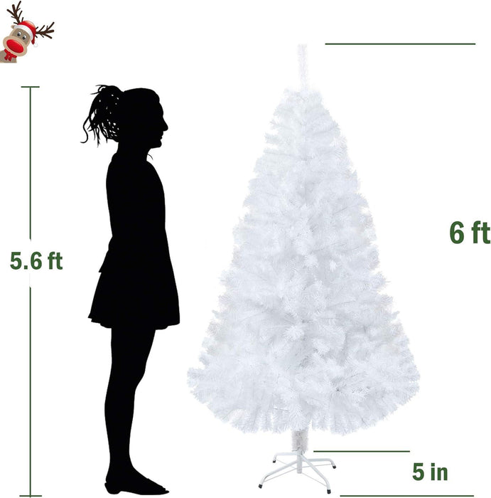 6ft Premium Artificial Christmas Spruce Tree 800 Branch Tips w/Metal Stand and Decoration, White