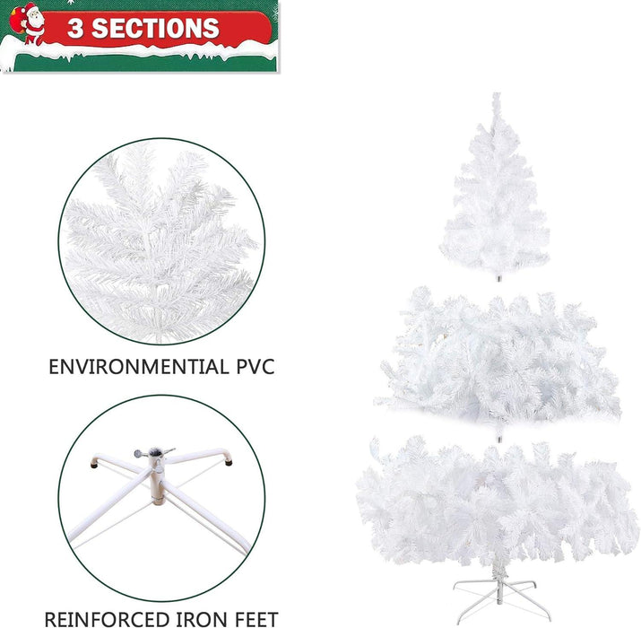 6ft Premium Artificial Christmas Spruce Tree 800 Branch Tips w/Metal Stand and Decoration, White