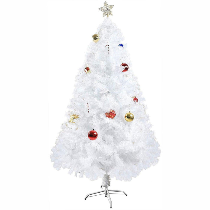 6ft Premium Artificial Christmas Spruce Tree 800 Branch Tips w/Metal Stand and Decoration, White