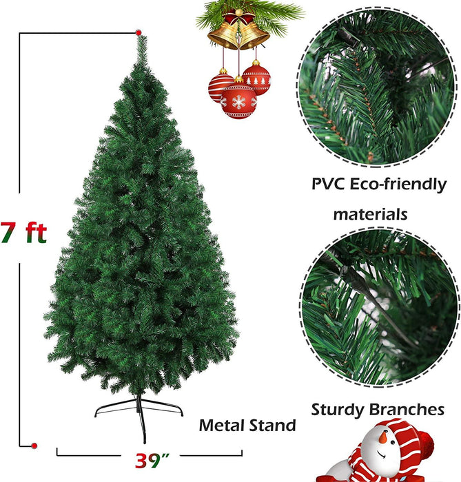 7ft Christmas Pine Tree Artificial Xmas Tree with 1000 Branch Tips and Decoration, Green