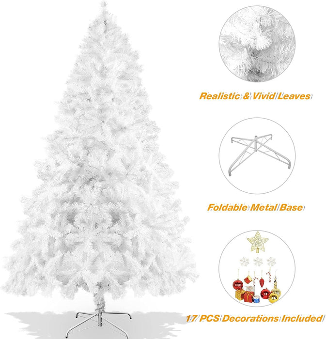 8ft Spruce Hinged Artificial Christmas Tree Premium Xmas Tree w/ 1500 Branch Tips Metal Stand Decoration, White