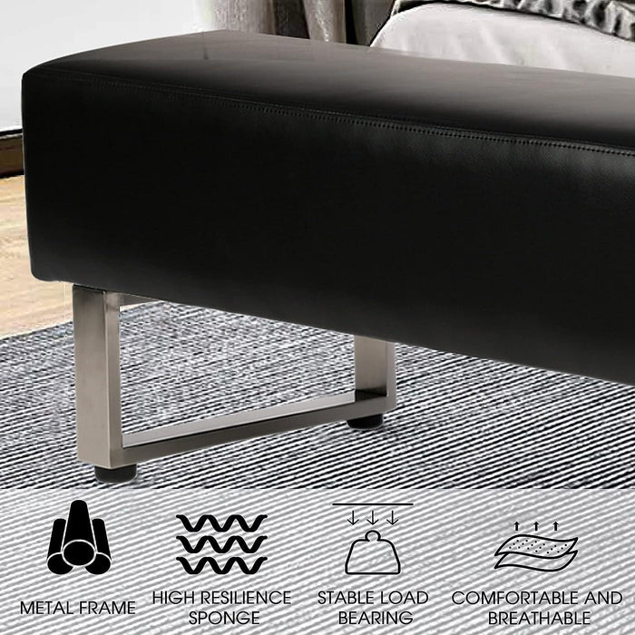 47"L Modern PU Leather Dining Room Bench Upholstered Padded Seat, Black