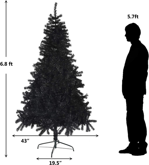 7ft Black Halloween Christmas Tree Artificial Pine Tree with 1000 Branch Tips and Decoration, Black