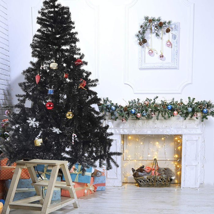 7.8ft Black Halloween Christmas Tree Artificial Pine Tree with 1500 Branch Tips and Decoration, Black