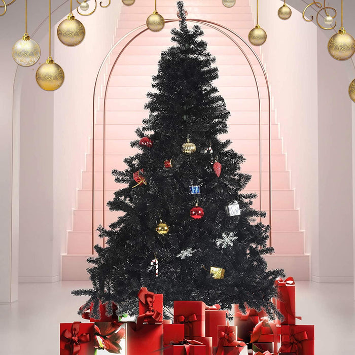 7.8ft Black Halloween Christmas Tree Artificial Pine Tree with 1500 Branch Tips and Decoration, Black