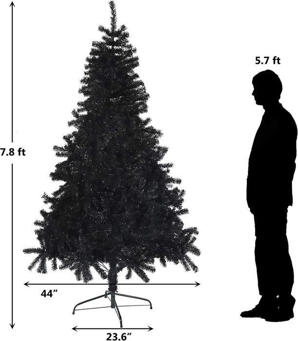 7.8ft Black Halloween Christmas Tree Artificial Pine Tree with 1500 Branch Tips and Decoration, Black