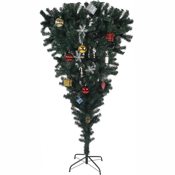 5.5ft Upsidedown Christmas Tree Artificial Xmas Tree with 578 Branch Tips and Decoration, Green