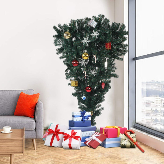 5.5ft Upsidedown Christmas Tree Artificial Xmas Tree with 578 Branch Tips and Decoration, Green