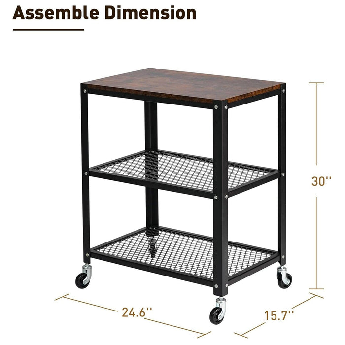 Modern Style Storage Rack with Wheels 3 Tiers Storage Shelf, 30" x 24.6" x 15.7", Black/Brown