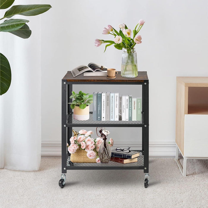 Modern Style Storage Rack with Wheels 3 Tiers Storage Shelf, 30" x 24.6" x 15.7", Black/Brown