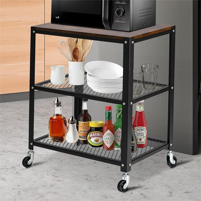 Modern Style Storage Rack with Wheels 3 Tiers Storage Shelf, 30" x 24.6" x 15.7", Black/Brown