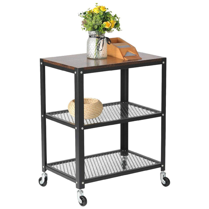 Modern Style Storage Rack with Wheels 3 Tiers Storage Shelf, 30" x 24.6" x 15.7", Black/Brown