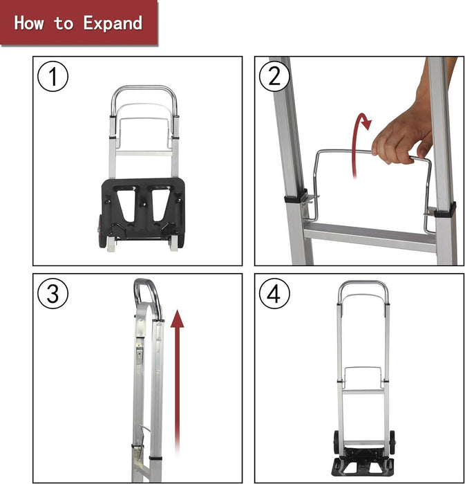 Hand Truck Dolly Portable Aluminum Folding Compact Trolley Luggage Cart with 2 Wheels, 330lbs Capacity